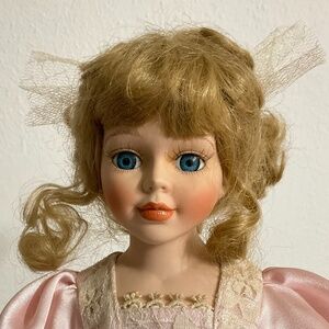 vintage porcelain doll 18 " tall pink satin dress dancer Collectors Collectible